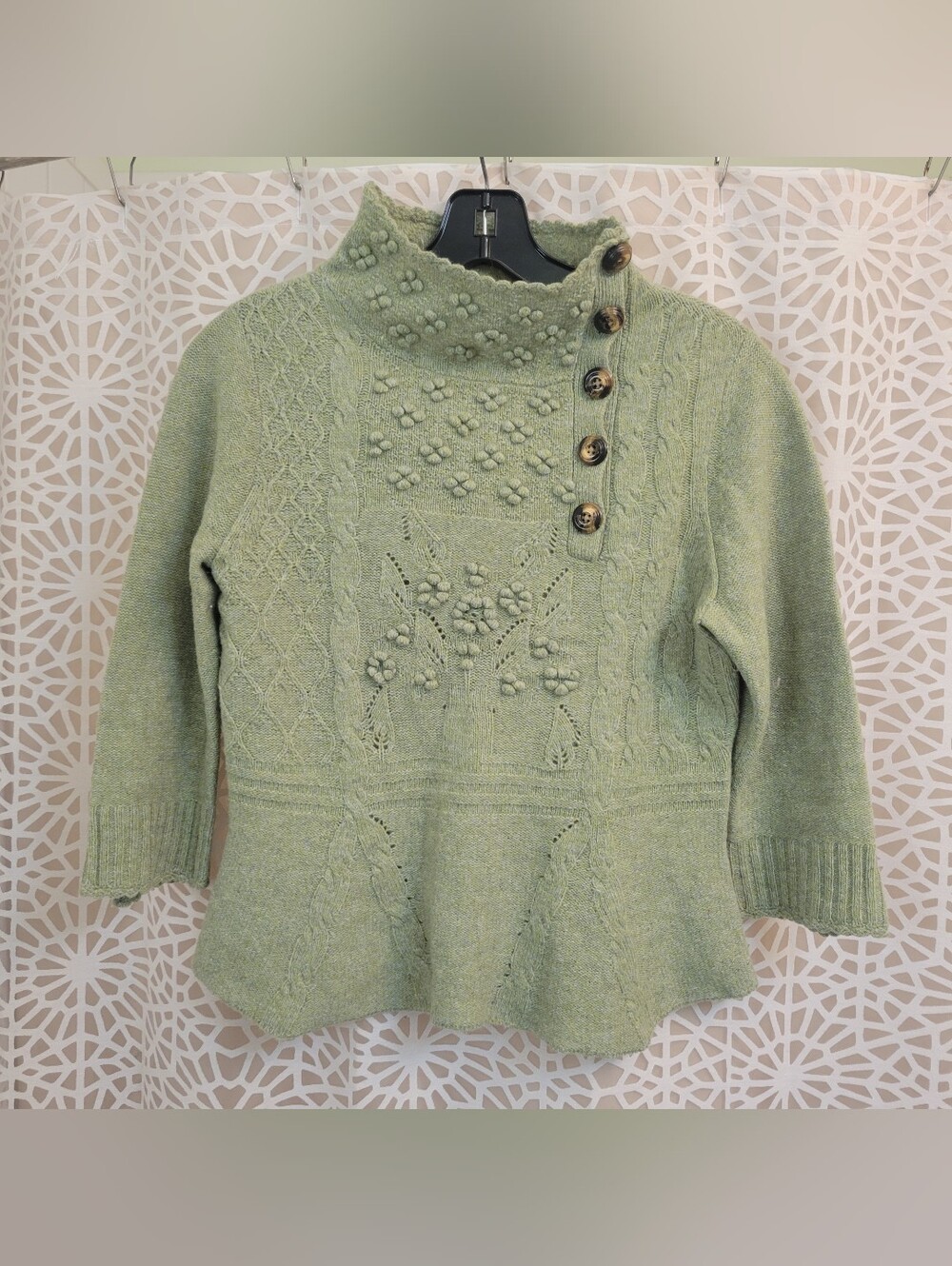 Vintage Anthropologie Moth Green Peplum Sweater